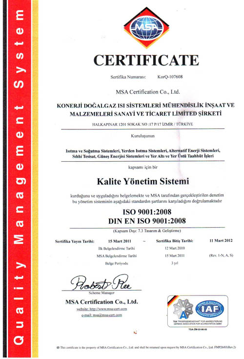 KONERJ Mhendislik ISO 9001 Kalite Ynetim Sistemi